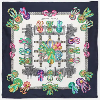 Pre-owned Hermes Hermès Multicolor Print Silk Les Rubans Du Cheval Scarf