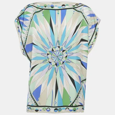 Pre-owned Pucci Green/blue Printed Silk Kaftan Top One Size