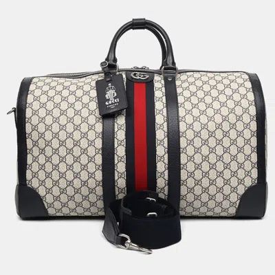 Pre-owned Gucci Beige/brown Coated Canvas Savoy Large Duffel Bag In Sand