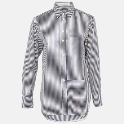 Pre-owned Victoria Beckham Jeans Navy Blue Striped Cotton Button Front Shirt S