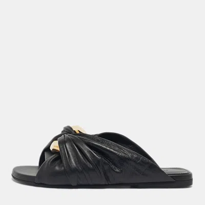 Pre-owned Jw Anderson Black Leather Corner Flat Slides Size 36
