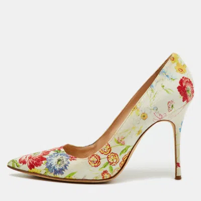Pre-owned Manolo Blahnik Multicolor Floral Printed Canvas Bb Pointed Toe Pumps Size 40