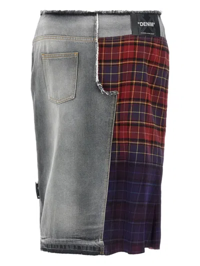 Off-white Patchwork Midi Skirt With Stonewashed Cotton Front In Gray