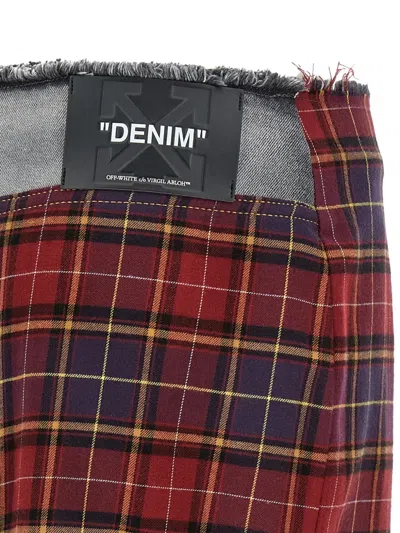 Off-white Patchwork Midi Skirt With Stonewashed Cotton Front In Gray