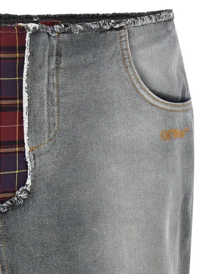 Off-white Patchwork Midi Skirt With Stonewashed Cotton Front In Gray