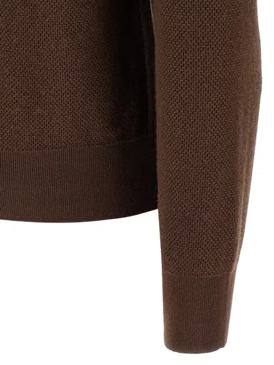 Zegna Cashmere Jacquard Long Sleeve Polo In Brown