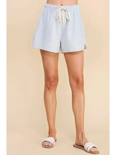 Allie Rose Striped Linen Drawstring Shorts In Blue Stripe In Blue