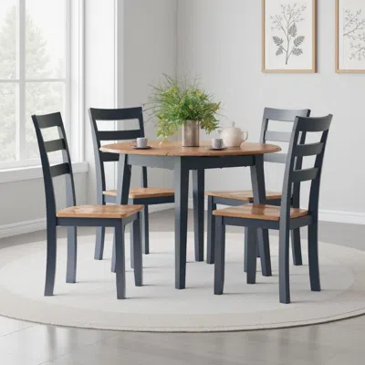 Hivvago Gasy Dining Table, Extendable 26-42 Inch, Dark Blue, Wood, 2 Leaves In Gray
