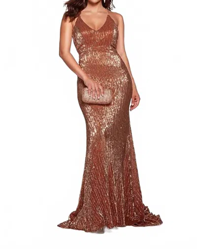 Alyce Paris Sequin Evening Dress In Honey In Brown
