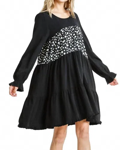 Umgee Spotted Tiered Fringe Dress In Black In Black