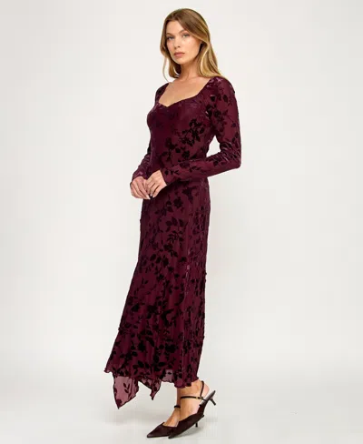 Row A Women's Burnout Long Sleeves Maxi Dress In Red