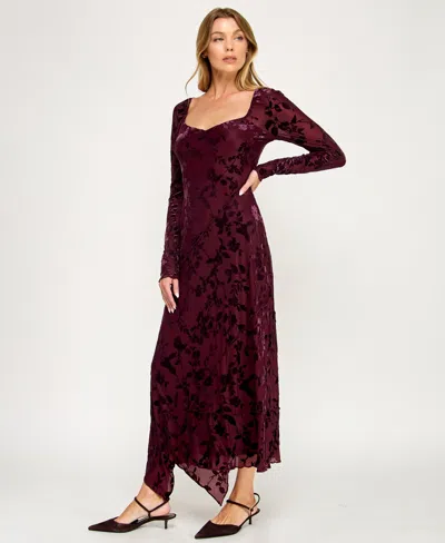 Row A Women's Burnout Long Sleeves Maxi Dress In Red