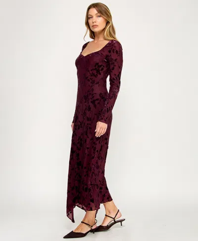 Row A Women's Burnout Long Sleeves Maxi Dress In Red