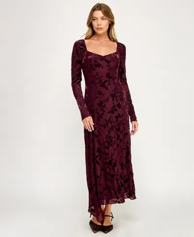 Row A Women's Burnout Long Sleeves Maxi Dress In Red