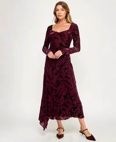 Row A Women's Burnout Long Sleeves Maxi Dress In Red