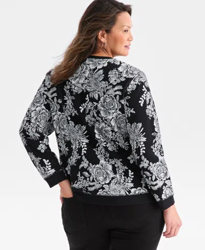 Style & Co Plus Size Holiday Floral Graphic Long-sleeve Sweatshirt, Macy's Exclusive In Black