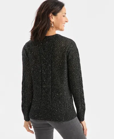 Style & Co Style Co Womens Sequin V Neck Cable Knit Pullover Sweater Pxs Xxl Macys Exclusive In Black