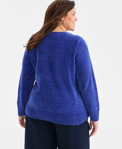 Style & Co Plus Size Crewneck Chenille Long-sleeve Sweater, Macy's Exclusive In Blue