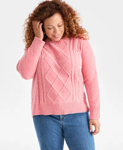 Style & Co Plus Size Crewneck Chenille Long-sleeve Sweater, Macy's Exclusive In Pink