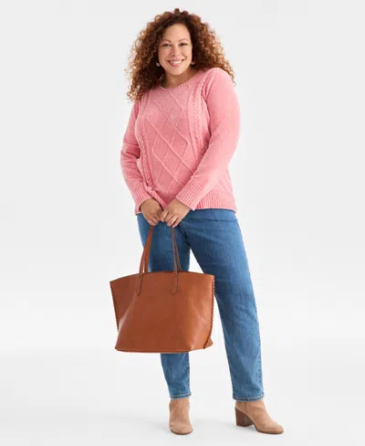 Style & Co Plus Size Crewneck Chenille Long-sleeve Sweater, Macy's Exclusive In Pink
