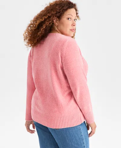 Style & Co Plus Size Crewneck Chenille Long-sleeve Sweater, Macy's Exclusive In Pink