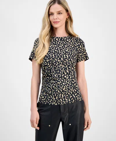Inc International Concepts Petite Cotton Ruched-side T-shirt, Macy's Exclusive In Black