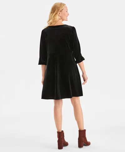 Style & Co Women's V-neck Long-sleeve Velvet Dress, Macy's Exclusive In Black
