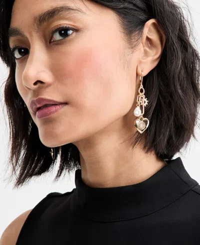 On 34th Pave Heart & Imitation Pearl Shaky Linear Drop Earrings, Macy's Exclusive In Gold