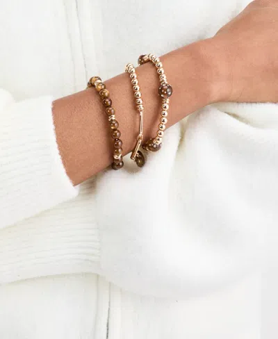 On 34th 3-pc. Set Pave Heart Charm Beaded Stretch Bracelets, Macy's Exclusive In Gold