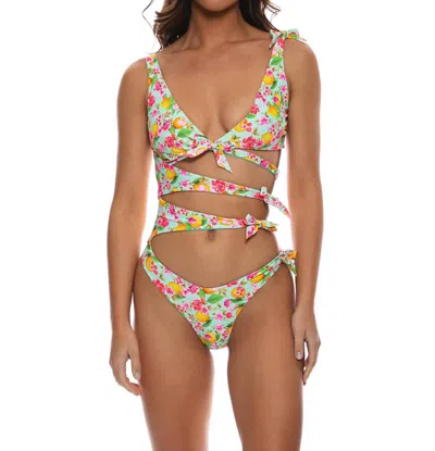 Luli Fama Knot Bow Tie Side One Piece Swimsuit In Limoncello In Multi