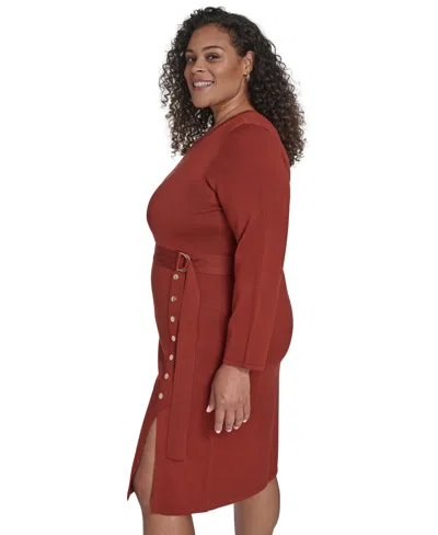 Jessica Howard Plus Size Long Sleeve Belted Midi Dress In Brown