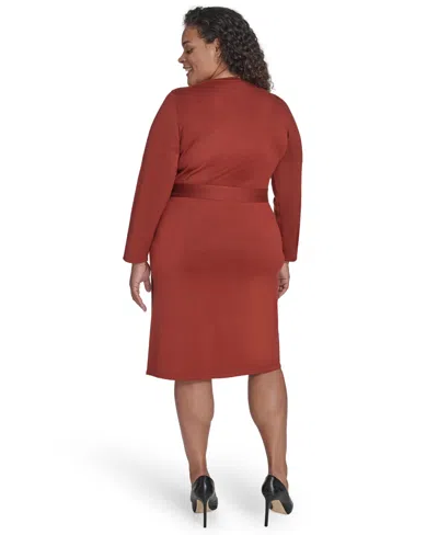Jessica Howard Plus Size Long Sleeve Belted Midi Dress In Brown