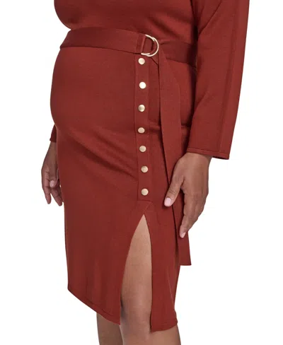 Jessica Howard Plus Size Long Sleeve Belted Midi Dress In Brown