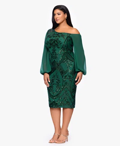 B & A By Betsy And Adam Plus Size Sequin Detail Long Sleeves Dress In Green