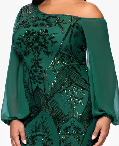B & A By Betsy And Adam Plus Size Sequin Detail Long Sleeves Dress In Green