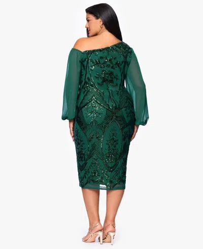 B & A By Betsy And Adam Plus Size Sequin Detail Long Sleeves Dress In Green