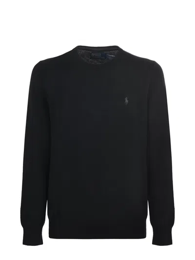 Polo Ralph Lauren Wool Slim Fit Sweater With Logo Embroidery In Black