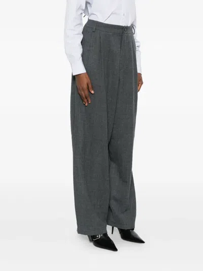 Darkpark High-waisted Grey Wide-leg Trousers With Pleated Front In Gray