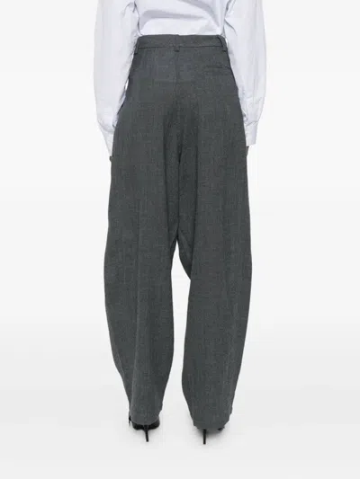 Darkpark High-waisted Grey Wide-leg Trousers With Pleated Front In Gray