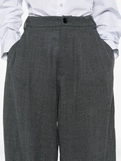 Darkpark High-waisted Grey Wide-leg Trousers With Pleated Front In Gray