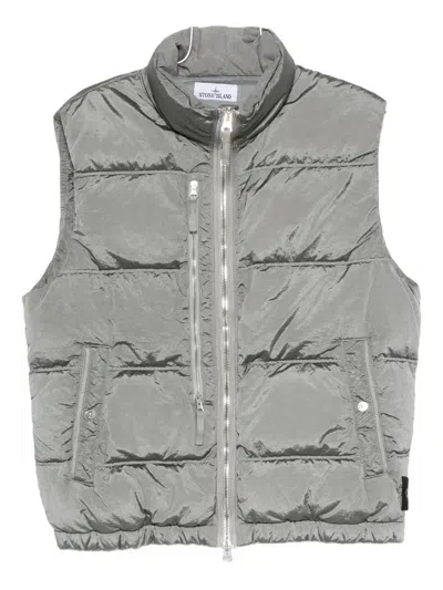 Stone Island Down Vest With Anti-drop And Dual Zip Pockts In Silver