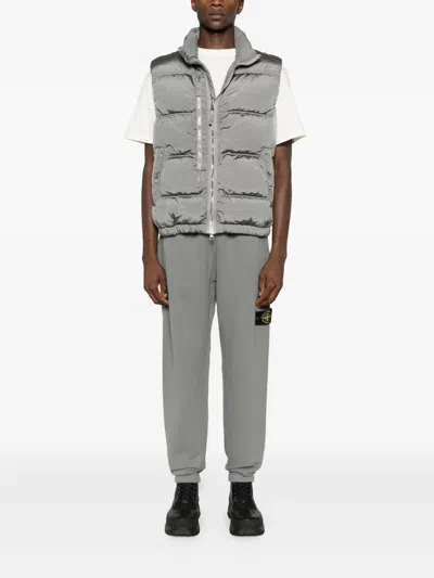 Stone Island Down Vest With Anti-drop And Dual Zip Pockts In Silver