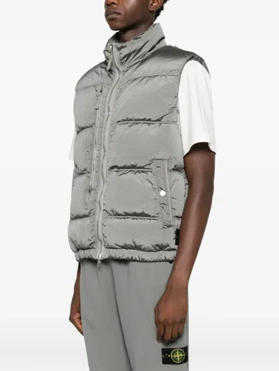 Stone Island Down Vest With Anti-drop And Dual Zip Pockts In Silver