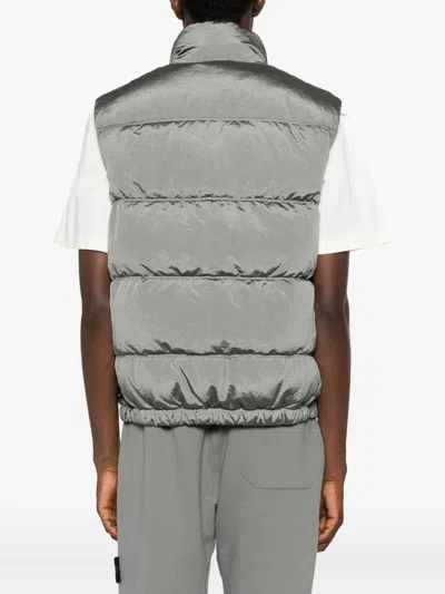 Stone Island Down Vest With Anti-drop And Dual Zip Pockts In Silver