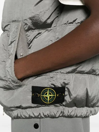 Stone Island Down Vest With Anti-drop And Dual Zip Pockts In Silver