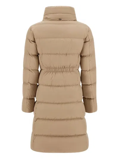 Herno Satin And Lady Alternative Fur Long Jacket In Brown