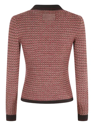 Guest In Residence Chevron Pattern Cashmere Polo Sweater With Classic Collar In Red
