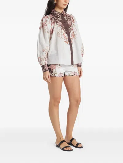 Hemant & Nandita Diza Yoke Shirt In Off White Chintz Floral Print In White