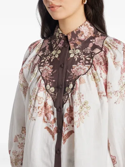 Hemant & Nandita Diza Yoke Shirt In Off White Chintz Floral Print In White