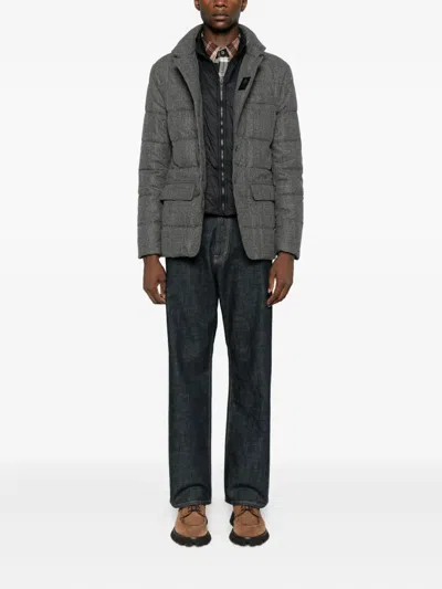 Fay Double Front Short Down Jacket In Wool In Gray
